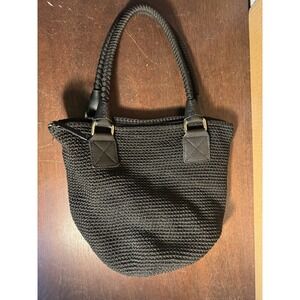 The Sak Large Woven Handbag Leather Trim Black Shoulder Purse
